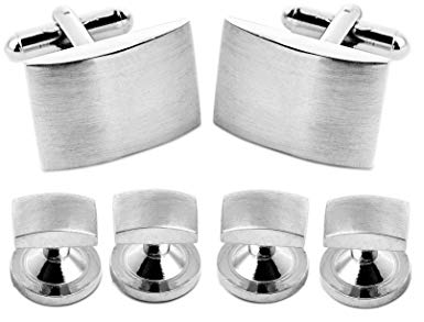 Black Tie Collection Brushed Silver Men's Tuxedo Cufflinks and Dress Shirt Studs Set