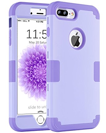 iPhone 8 Plus Case, iPhone 7 Plus Case, BENTOBEN Drop Protection Anti-scratch 3 in 1 Hybrid Hard PC Soft Rubber Shockproof Slim Phone Case for iPhone 8 Plus / 7 Plus (5.5") Romantic Light Purple