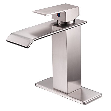 Aquafaucet Brushed Nickel Single One Handle Square Waterfall Bathroom Sink Faucet Lavatory Brushed Nickel