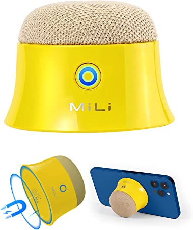 MiLi Small Magnetic Bluetooth Speaker, Supports MagSafe iPhone 12/13, Mini Shower Bluetooth Speaker, Wall Mountable, True Wireless Portable Bluetooth Speaker, Tiny Speaker for Gift (Yellow)