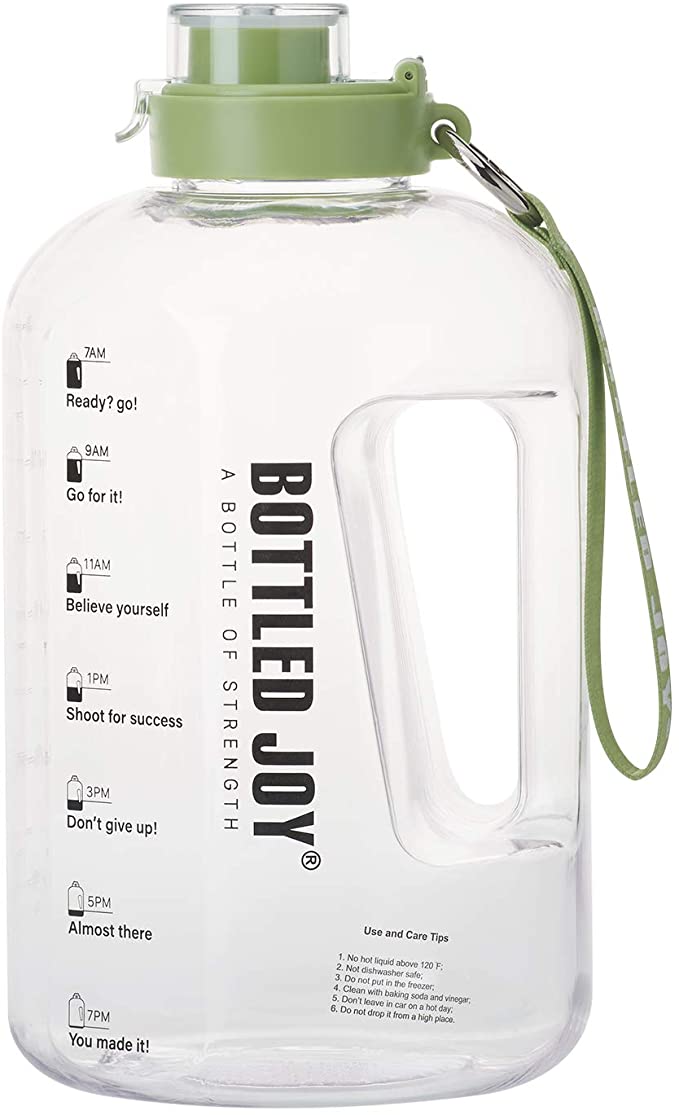 BOTTLED JOY Half Gallon Water Bottle, BPA Free 75oz Large Water Bottle Hydration with Motivational Time Mark Leak-Proof Drinking 2.2L Water Bottle for Camping Workouts and Outdoor