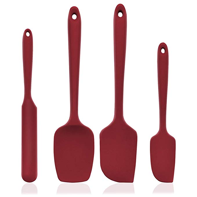 U-Taste 600ºF High Heat-Resistant Premium Silicone Spatula Set, BPA-Free One Piece Seamless Design, Non-Stick Rubber with 18/8 Stainless Steel Core, Cooking/Baking Utensil Set of 4(Red)