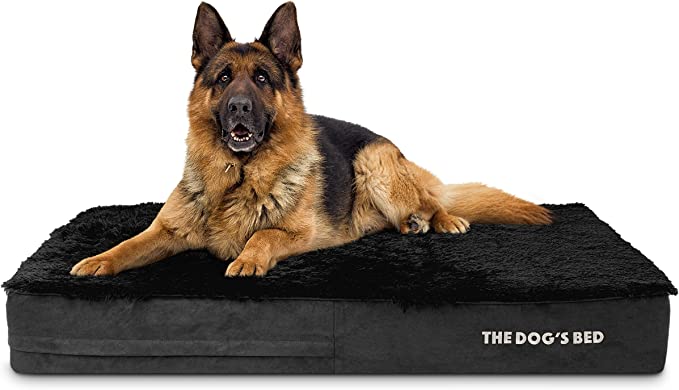 The Dog’s Bed Orthopedic Memory Foam Dog Bed, XL Black Fur 46x28, Pain Relief for Arthritis, Hip & Elbow Dysplasia, Post Surgery, Lameness, Supportive, Calming, Waterproof Washable Cover