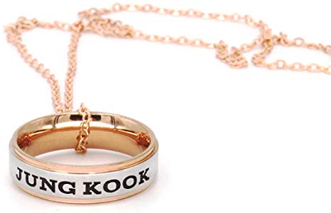 Fanstown Kpop BTS Bangtan Boys Finger Ring Engraved Double Deck Ring Member Name and Team Logo Design Rose Golden Necklace