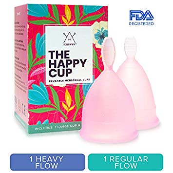 Happy Cup Menstrual Cups | Tampon & Pad Alternative |2-Pack| Superior Quality | Beginner Menstrual Cup | Most Comfortable Period Cup | Best Feminine Alternative | Eco Friendly Reusable Cups by HAWWWY