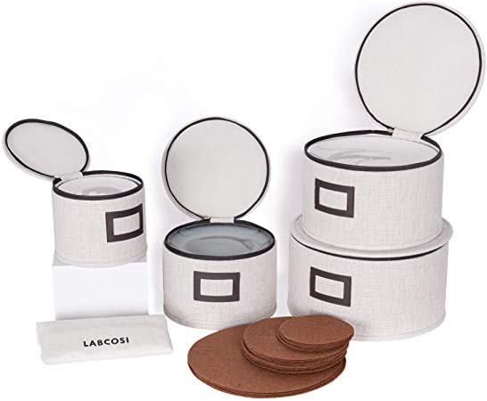 China Dinnerware Storage Containers Set of 4, for Dinnerware Storage and Transport, Protects Dishes, Comes with Felt Plate Separators