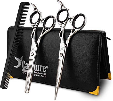 CANDURE Hairdressing and Hair Thinning Scissors Barber Salon Shears 6 Inch Right Hand Gift set - Hairdressing Scissors Set Plus Scissors Pouch