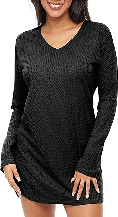 Alexander Del Rossa Women's Soft Ribbed Waffle Rib Knit Night Shirt, Oversized Sweater Top Sleep Shirt, Pajamas