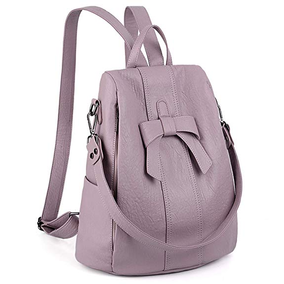 UTO Women Anti-Theft Backpack Purse PU Washed Leather Convertible Ladies Rucksack Bowknot Shoulder Bag