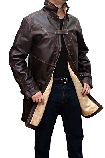 WD Leather Trench Coat - Mens Brown Distressed Jacket
