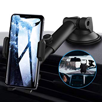 Cell Phone Holder for Car Dashboard or Windshield, EXSHOW Car Phone Mount with Easy-Touch and Solid Sticky Gel Pad for iPhone 11 Pro Max XR XS 8 Plus 7 6S, Samsung S10  S10 S9 Note 10 10  & All Phones