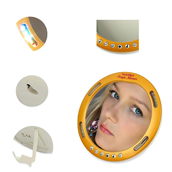 TechAffect Illuminated Makeup Mirror - Magnifying Mirror With Lights - Led Mirror Make Up - Travel Makeup Mirror With Magnifier For Handbag Pocket Desk Or Wall