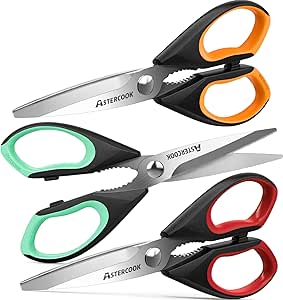 Astercook Kitchen Shears, Kitchen Scissors Heavy Duty Serrated Blade, PP TPR Handle Shears, Ideal for Poultry, Herbs, Vegetables, Durable and Ergonomic Design (Black Red, Black Orange, Black Green)