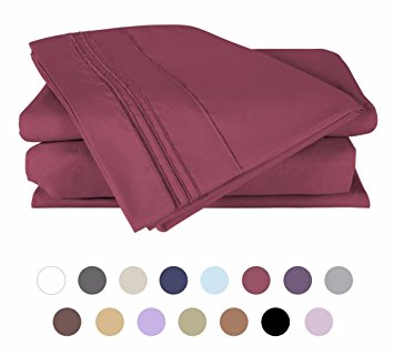 4 Piece Bed Sheets Set (California King - Burgundy) 1 Flat Sheet 1 Fitted Sheet and 2 Pillow Cases - Hotel Quality Brushed Velvety Microfiber - Luxurious - Durable - by DUCK & GOOSE
