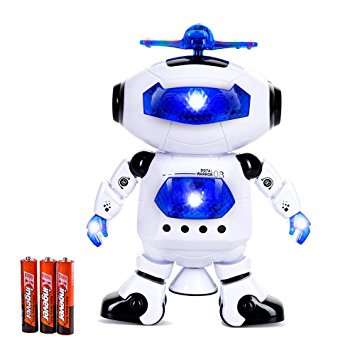 Toysery Electronic Walking Dancing Robot Toys With Music Lightening For Kids Boys Girls Toddlers, Battery Operated Included