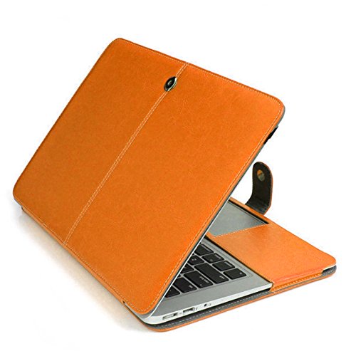 MacBook Air 11 Cover, RiverPanda Premium Quality PU Leather Book Cover Clip On Sleeve Case Cover for Apple MacBook Air 11 Inch (A1370/A1465) - Orange