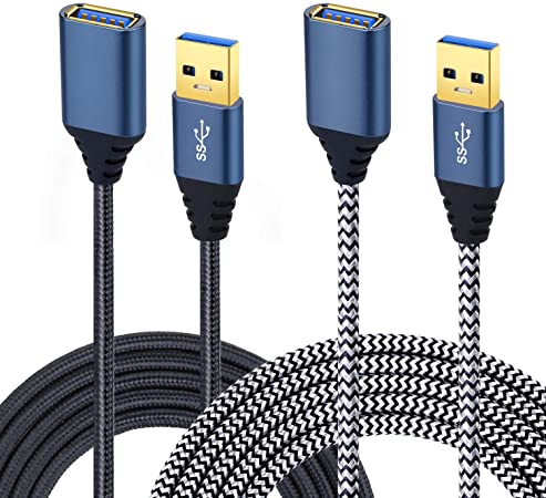 USB Extension, Besgoods 2-Pack 10ft USB 3.0 Extension Cable Braided USB Extender A Male to A Female with Metal Gold-Plated Connector Compatible Oculus VR, Keyboard, Mouse, Hard Drive, PS4, Printer