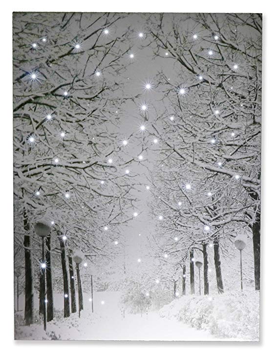 Clever Creations Snowy Winter Path Light Up Poster Sparkling Canvas Wall Art with Bright LED Lighting | 15.75" x 11.75" Perfect Size for Home, Living Room, Office or Classroom | Battery Powered