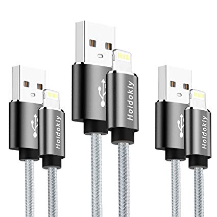 Hoidokly Phone Charging Cable 3Pack Phone Charger Cable Nylon Braided Cable Compatible Phone XS / XS Max / XR / X / 8 / 8 Plus / 7 / 7 Plus / 6s / 6s Plus / 6 / 6 Plus / 5 / 5s / 5c, Pad mini / Air / Pro / Pod touch (3ft 3ft 6ft)