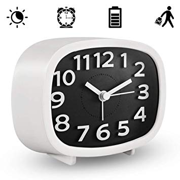 KOEPUO Silent Travel Alarm Clock, Simple Battery Operated Bedside Clock Non Ticking with Night Light Morning Clock for Home Bedroom Office Kids Men Women