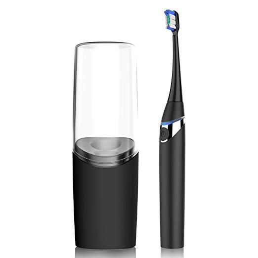 Aiwejay Sonic Electric Toothbrush Kit with UV Sanitizer Dryer Rinse Cup & Portable for Adults, Space Black, UW 01 … (BLACK)