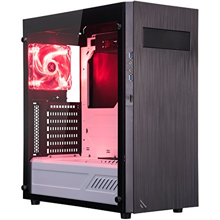 ROSEWILL ATX Mid Tower Gaming Computer Case with Tempered Glass, Computer Gaming Case with window for Desktop/ PC including 2x120mm Case Fans, 2xUSB 3.0 ports & HDMI port for VR games, Black/Red/White