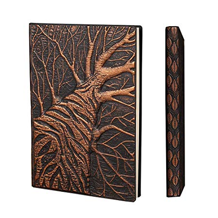 YHH Notebook Lined Ruled A5, Vintage Leather Travel Journal Retro Hardcover Diary Handmade Embossed Writing Notepad Planner Best Birthday Anniversary Gift for Men Women Adult Kid 3D Retro Tree Copper