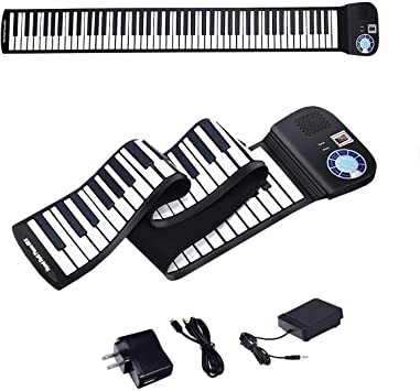 BABY JOY Roll Up Piano, Rechargeable Electronic Silicone Keyboard (88 Keys, Black)