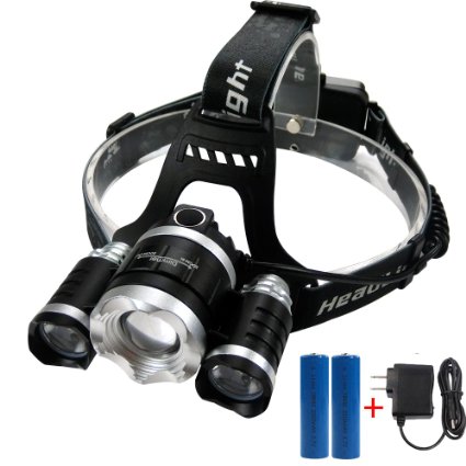 LED Headlamp Headlight Flashlight - Zoomable Super Bright , 4 Modes 3 XM-L CREE T6 LED, Rechargeable Batteries, Adjustable - Outdoor Hiking Camping Riding Fishing Hunting