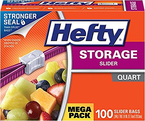 Hefty Slider Storage Bags, Quart, 100 Count