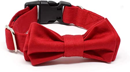 BCB Wear Dog Cotton Collar with Bow Tie - Fully Adjustable for Any Size Pet Large to Small