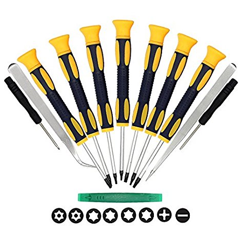 Kingsdun 12 in 1 Torx Screwdriver Sets with T3 T4 T5 T6 T7 T8 T10 Star Screwdrivers, Stainless Steel Tweezers & Philip Slotted Magnetic Screwdrivers for Phone/Mac/Computer Repairing