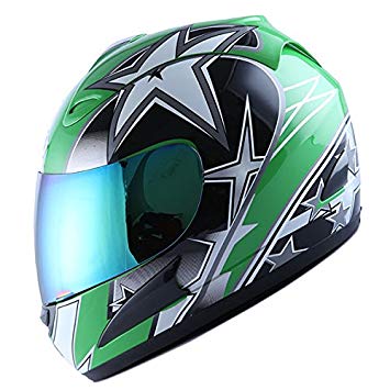 WOW Motorcycle Full Face Helmet Street Bike Racing Star Green