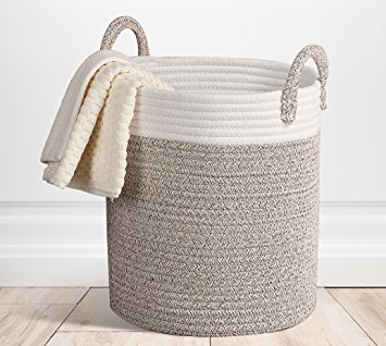 Storage Baskets Large Terracotta Woven Basket, 15"x 13" Cotton Rope Decorative Baskets for Towel, Laundry, Magzine, Gift Basket