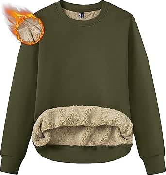 TACVASEN Womens Sherpa Lined Sweatshirts Casual Crewneck Cute Fleece Pullover Long Sleeve Thermal Shirts