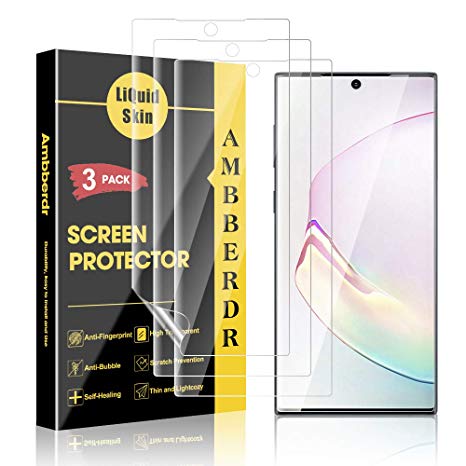 AMBBERDR [3-Pack] Screen Protector for Galaxy Note 10 Plus Max Coverage Flexible Film [Not Wet Applied] with Lifetime Replacement Warranty
