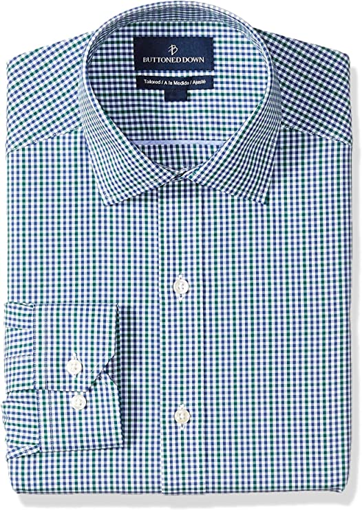 Buttoned Down Men's Tailored Fit Spread Collar Pattern Dress Shirt