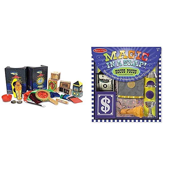 Melissa & Doug Deluxe Magic Set (3.8" H x 14.1" W x 9.6" L, Best for 8, 9, 10 Year Olds and Up) & Magic in a Snap! Hocus Pocus Collection Magic Tricks Set (Best for 4, 5, 6, 7 and 8 Year Olds)