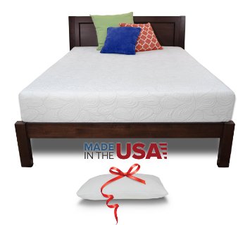 Resort Sleep Twin XL 10 Inch Luxury Memory Foam Mattress, Made in USA with Bonus Memory Foam Pillow, Twin Extra-Long