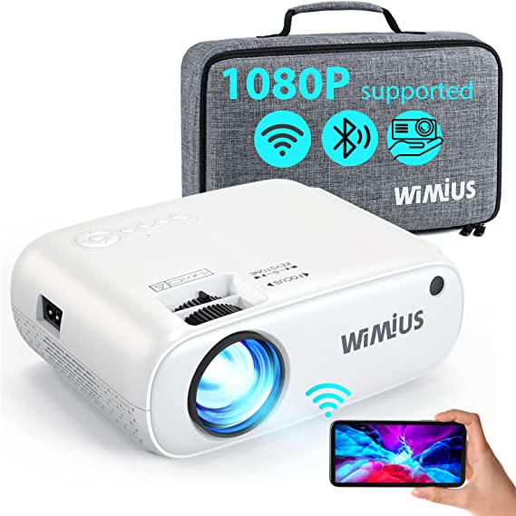 WiFi Projector Bluetooth, W2 7000L Mini Projector Support 1080p Full HD and 250'' Display, Portable Projector with 50% Zoom Function, Home Cinema Projector Compatible with iOS, Android, TV Stick, PS4