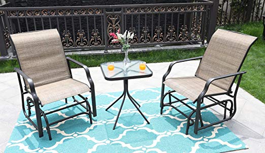 MF STUDIO 3 Piece Patio Swing Glider Bench Outdoor Swing Rocker Chair Bistro Set with 2 Rocking Chairs & 1 Table, Brown (2 Chairs   1 Table)