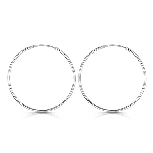 Amberta 925 Sterling Silver Fine Circle Endless Hoops - Polished Round Sleeper Earrings Diameter Size: 20 30 40 60 80 mm
