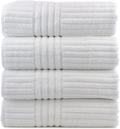 Bare Cotton Luxury Hotel and Spa Bath Towels, Striped, White, Set of 4