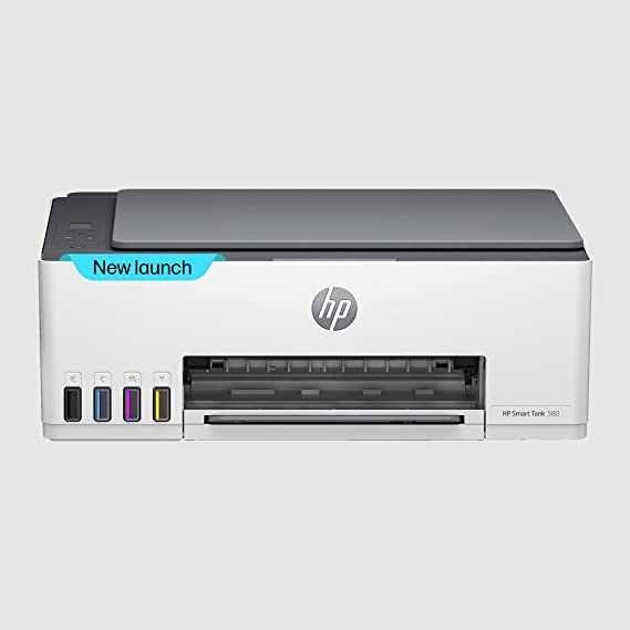 HP Smart Tank 580 All-in-one WiFi Colour Printer with 1 Extra Black Ink Bottle in The Box (Upto 12000 Black and 6000 Colour Pages in The Box) and 1 1 Year Warranty. -Print, Scan &Copy for Office/Home