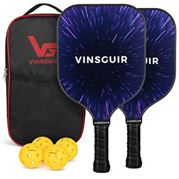 Vinsguir Pickleball Paddle Set - 2 Premium Graphite Rackets Honeycomb Composite Core with Cushion Comfort Grip & 4 Balls & Portable Racquet Bag, Indoor Outdoor