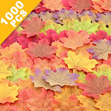 Childom 1000 PCS Artificial Maple Leaves,Autumn Fall Leaves,Fall Maple Leaf,Leaf decore,Fall Party, Leaf Crafts,Autumn Decorations, Fall Decorations for Wedding, Thanksgiving Table Decorations