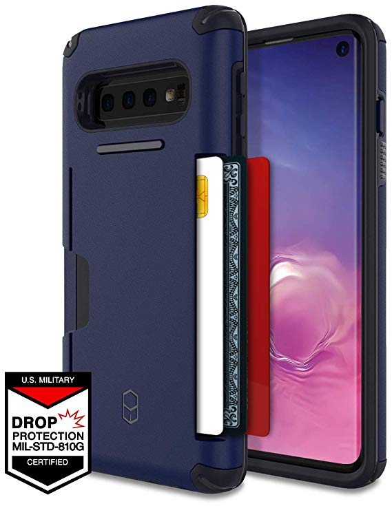 Galaxy S10 Wallet Case for Samsung Galaxy S10, PATCHWORKS ✔️Military Grade Certified✔️Anti-Slip✔️Dual Layer Protection✔️Impact Resistant✔️Up to 3 Cards Slot [Level Wallet Series], Navy Blue