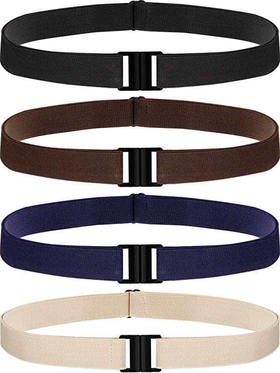 4 Pieces Women Elastic Stretch Belt Invisible No Show Waist Belt with Flat Buckle