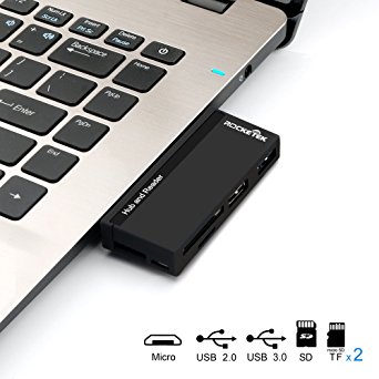 Rocketek USB Hub with SD / TF Memory Card Reader Combo for Laptop / PC / Surface Pro / Mac - Support 2 Micro SD Cards   1 SD Cards  1 USB 2.0  1 USB 3.0 Hub Combo Adapter