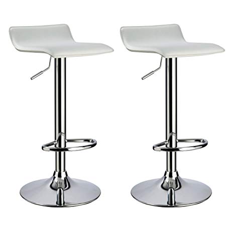 Bar stool WY-118 Curved Adjustable with PVC Leather Seat Set of 2 Bar chair (white)